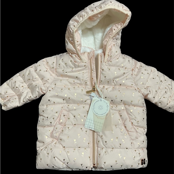 CARREMENT Pink and Gold Baby Puffer Jacket - Picture 1 of 2